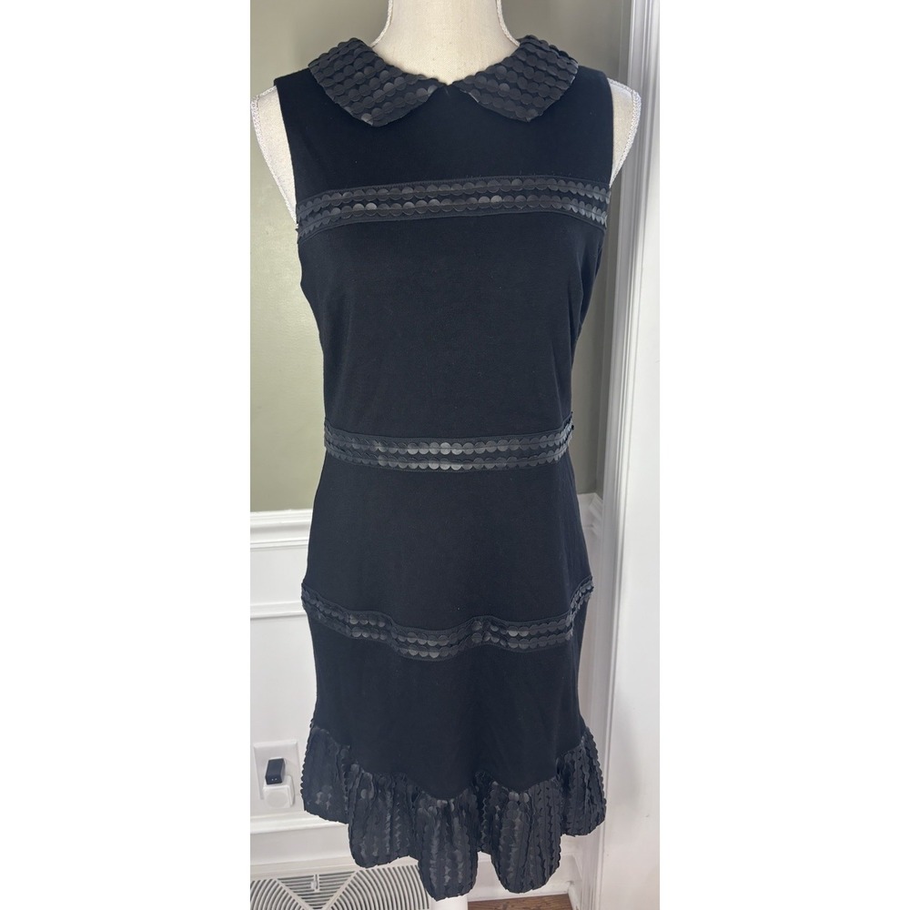 Muse Black Peter Pan Collar Dress Tiered Faux Leather Sz 10